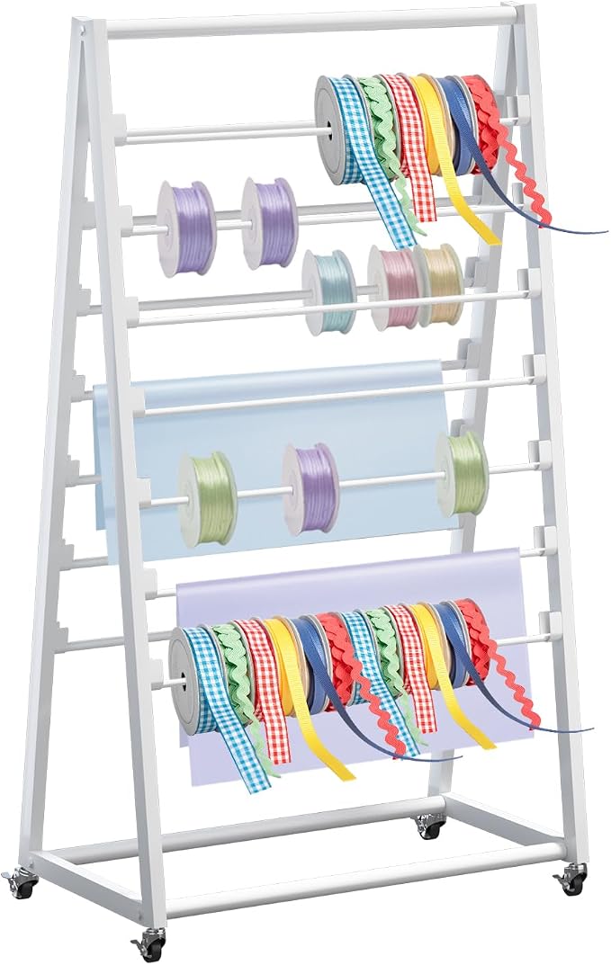 Ribbon Holder,Ribbon Organizer,15 Tier Ribbon Holder Organizer Rack,Double-Sided Gift Wrapping Craft Ribbon Storage Shelf for Craft Room Cake Shop Flower Store,White by ikare