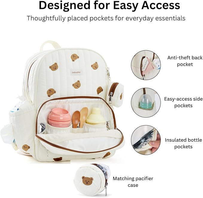Large Diaper Bag Backpack with Changing Pad, Insulated Bottle Pockets, Travel & Hospital Bag for Mom & Dad (Large - Beige Bears) - Image 2