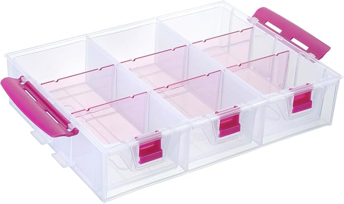 MyGift Stackable Single Tray Add-On for 11-Inch Clear Arts & Crafts Container, 9-Compartment Sewing Supplies Organizer with Removable Dividers for Craft Storage, Includes 3 Drawers by MyGiftHome
