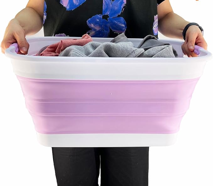 SAMMART 27L (7.1 Gallons) Collapsible Plastic Laundry Basket with Handle-Foldable Pop Up Storage Basket with handle (2, Ceramic Blue+Pale Purple) - Image 7