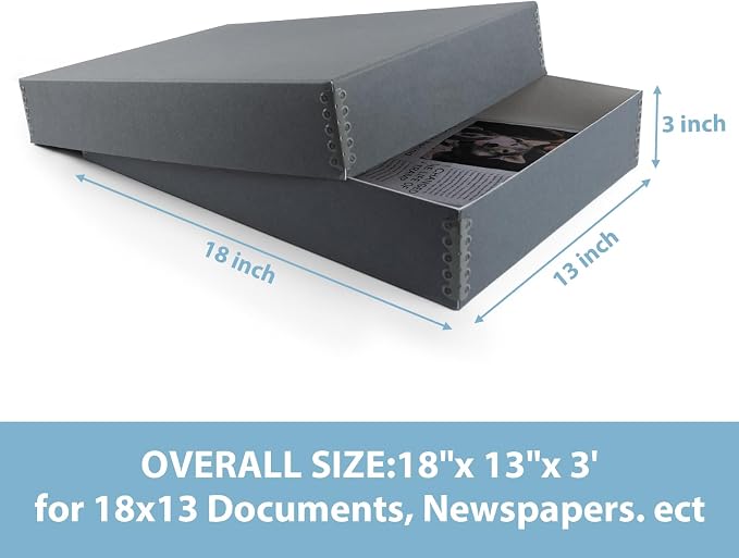 Lineco, Archival Newspaper Preservation Storage Box, 18''x13''x3'', Gray | Drop Front Design with Metal Edge, Acid-Free File Organizer, Preserve Photos, Documents, Scrapbook, Magazines, Negatives - Image 2