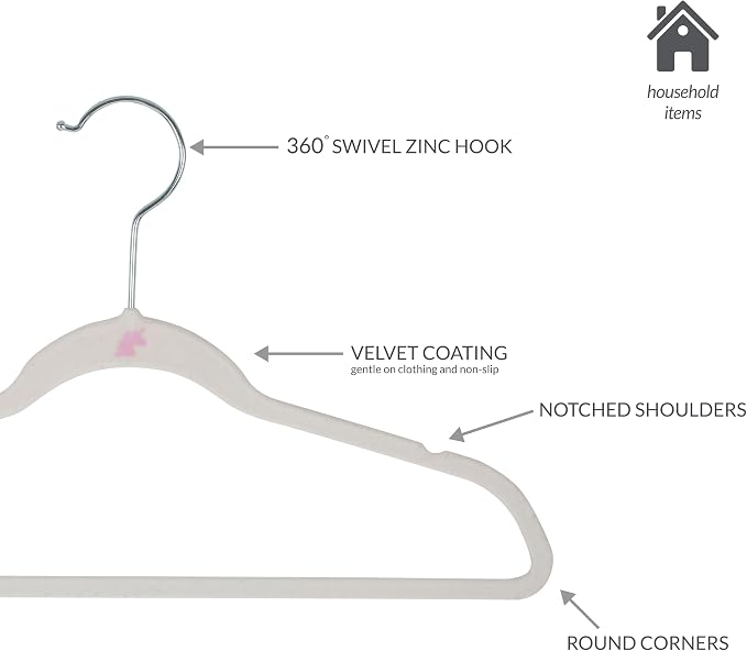 Simplify 25 Pack Kids Velvet Hangers | Slim | Non-Slip Design | Space Saving | Childrens Clothes | Shirts | Pants | Dresses | Baby Nursery | Closet Storage & Organization | White - Image 2