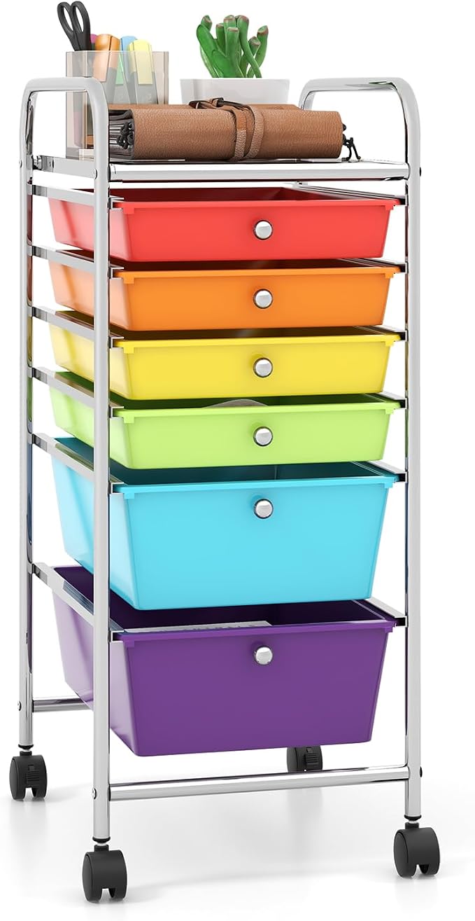 Giantex 6 Storage Drawer Cart Rolling Organizer Cart for Tools Scrapbook Paper Home Office School Multipurpose Mobile Utility Cart (Tomato, Orange, Light Green, Turquoise, Purple) by Giantex