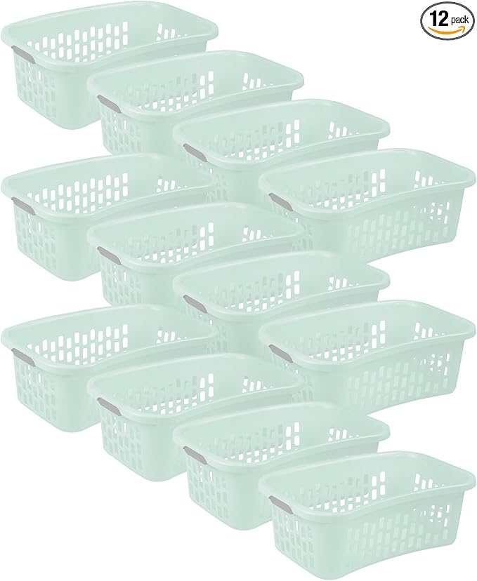 Sterilite 12 Pack HipHold Laundry Basket, Plastic Rectangle Clothes Hamper with Comfort Grip Handles & Reinforced Rim, 1.5 Bushel Capacity, Mint by Sterilite