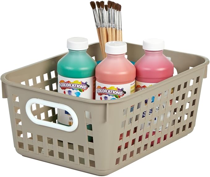 Really Good Stuff Medium Plastic Book Baskets, 11" x 7.5" x 4.5", 6-Pack | Tan, Versatile Storage Solution for Classroom, Home & Office, Storage, Multi-Purpose - Image 3