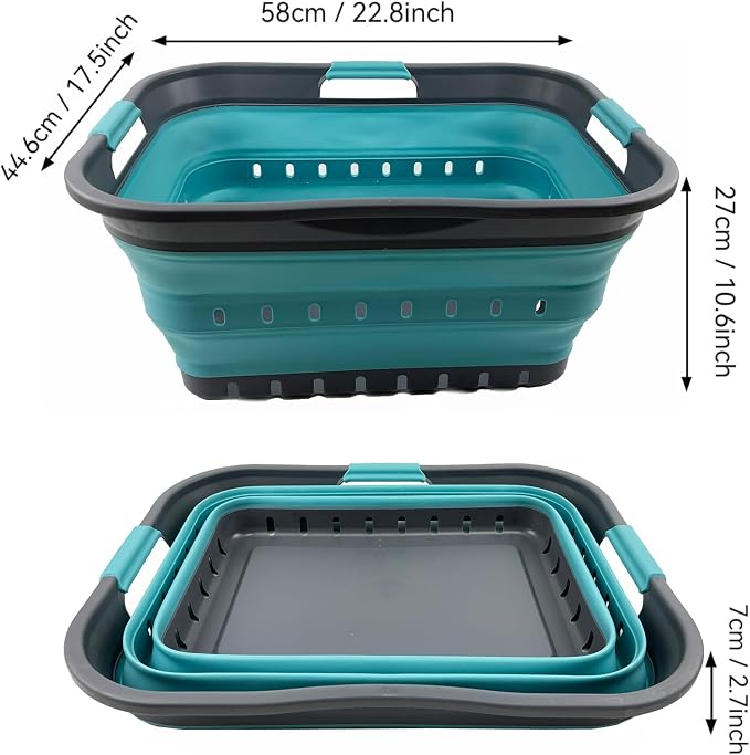 SAMMART 42L (11 gallon) Collapsible Plastic Laundry Basket - Foldable Pop Up Storage Container/Organizer - Space Saving Hamper/Basket (Grey/Crystal Blue) - Image 3