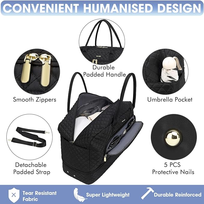 Large Women's Travel Duffel, Weekender with Shoe Compartment, Carry On Overnight Bag, Gym Duffel with Wet Pocket, Hospital Bags Set - Image 4