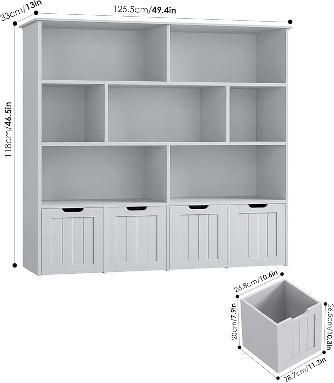 Toy Storage Organizer with Movable Drawer Toy Organizer for Kids | Kids Bookshelf and Toy Chest Storage with Hidden Wheels, Toy Organizers and Toy Storage for Playroom, Gray - Image 2