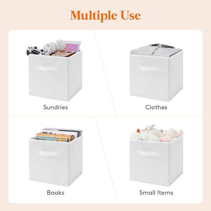 Lifewit Storage Cubes, 11 Inch Organizer Bins, 18L White, 6 Packs | Foldable Decorative Fabric Storage Baskets for Organizing Home Organizers with Handles for Shelves, Closet - Image 5