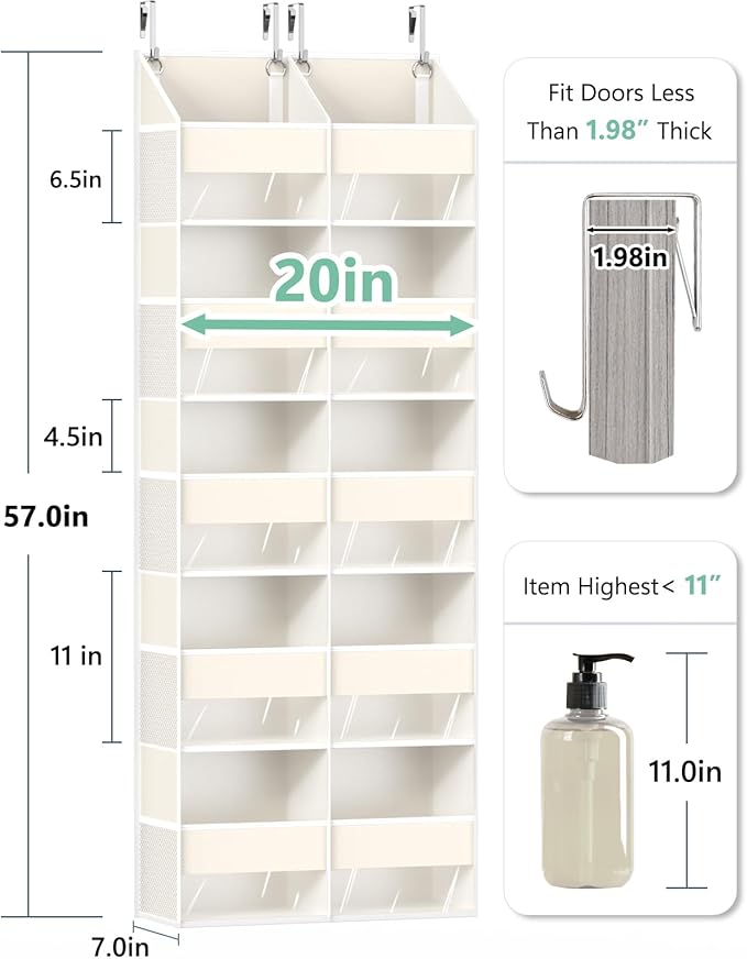 Heavy Duty Over The Door Organizer 5 Tiers, Extra Large Behind Door Storage of 10 Big Front & 10 Mesh Pockets, 80lb Weight Capacity, Hanging Doors Storage for Closet Bedroom Nursery, Beige - Image 2