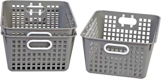 Really Good Stuff - 160016PE Multi-Purpose Plastic Storage Baskets for Classroom or Home Use - Stackable Mesh Plastic Baskets with Grip Handles 13" x 10" (Pebble - Set of 12) | Pebble, Classroom Library Organizer, Storage, Multi-Purpose Organizer Basket - Image 6