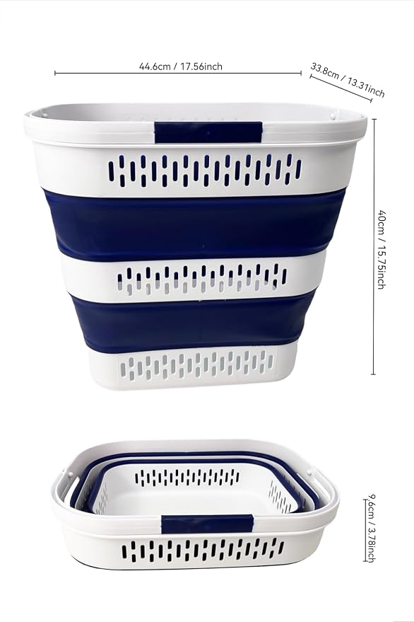 SAMMART 38L (10 Gallon) Collapsible Plastic Laundry Basket - Portable Pop-Up Storage Container/Organizer – Foldable Space Saving Laundry Hamper (2, White/Starry Blue) - Image 6