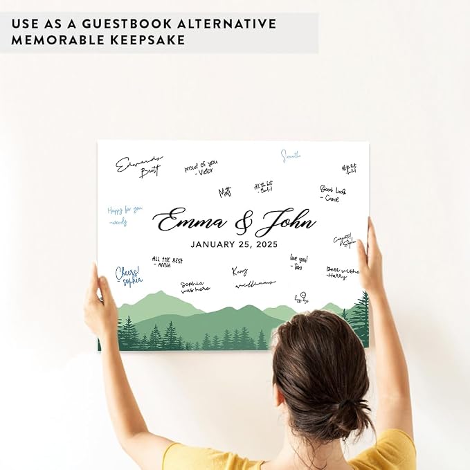 Andaz Press Custom Large Canvas Guest Book Alternative, 16 x 20 Inches, Mountain Forest Trees Horizontal Woodland Personalized Sign - Rustic Theme - Image 6