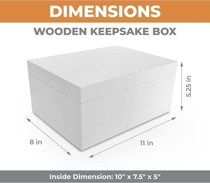 Blake & Lake Large Wooden Keepsake Box - White, Hinged Lid - Decorative Storage Box for Jewelry and More - Image 3