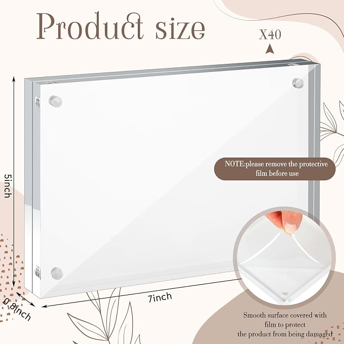 Handepo 40 Pack 5 x 7 Acrylic Picture Frames Bulk Clear Acrylic Magnetic Photo Frames 20mm Thick Double Sided Frameless Freestanding Display for Photos Cards Bedroom Living Room Home Office - Image 2