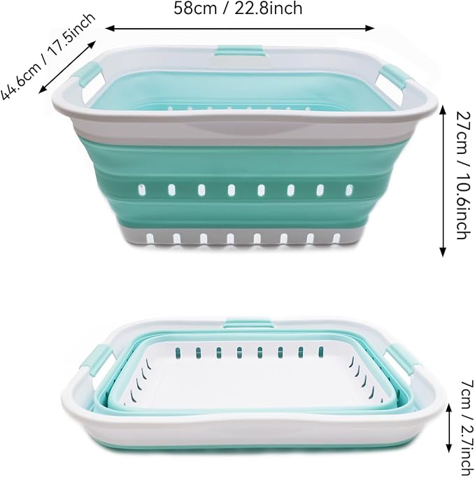 SAMMART 42L (11 gallon) Collapsible Plastic Laundry Basket - Foldable Pop Up Storage Container/Organizer - Portable Basket - Space Saving Hamper/Basket (2, White/Lake Green) - Image 4