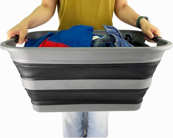 SAMMART 42L (11 Gallon) Collapsible Plastic Laundry Basket - Foldable Pop Up Storage Container/Organizer - Portable Washing Tub - Space Saving Hamper/Basket (1, Grey/Black) - Image 5