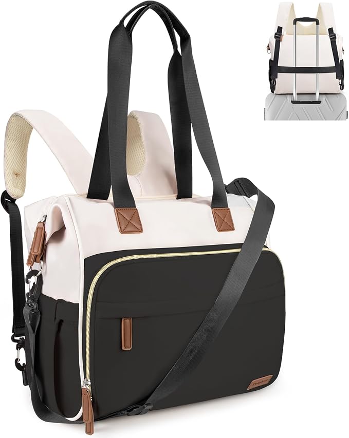 Diaper Bag Backpack Mommy Bag Large Capacity Diaper Backpack Travel Essential Baby Diaper Bag for Mom and Dad, Black (Black & Creamy-White) by Pripher