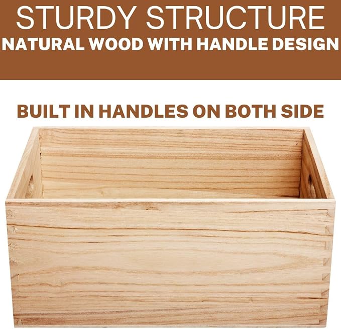 Unfinished Wooden Crates 4 Pack - Nesting Pine Wood Boxes with Handles | Decorative Storage Boxes for Crafts, DIY, Farmhouse Decor, Kitchen, Pantry Display - Stackable Graduated Sizes, Oojami - Image 3
