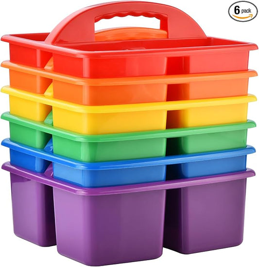 ALINK Plastic Classroom Caddy Organizer with Handle, 6-Pack 3 Compartments, Teacher Supply Storage Caddy for Classroom Organization, Table, Desk, Office, Craft Art for Kids - Assorted Colors by ALINK