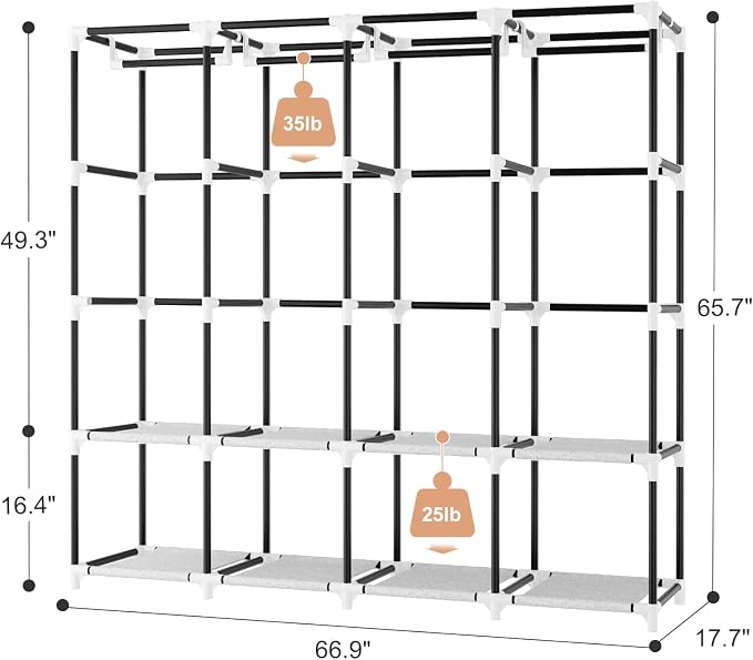 Portable Closet for Hanging Clothes, 67 Inch Wide Portable Wardrobe Closet with Cover, 4 Hanging Rod, Storage Shelves and Side Pockets, Large Free Standing Closet for Bedroom, White - Image 3
