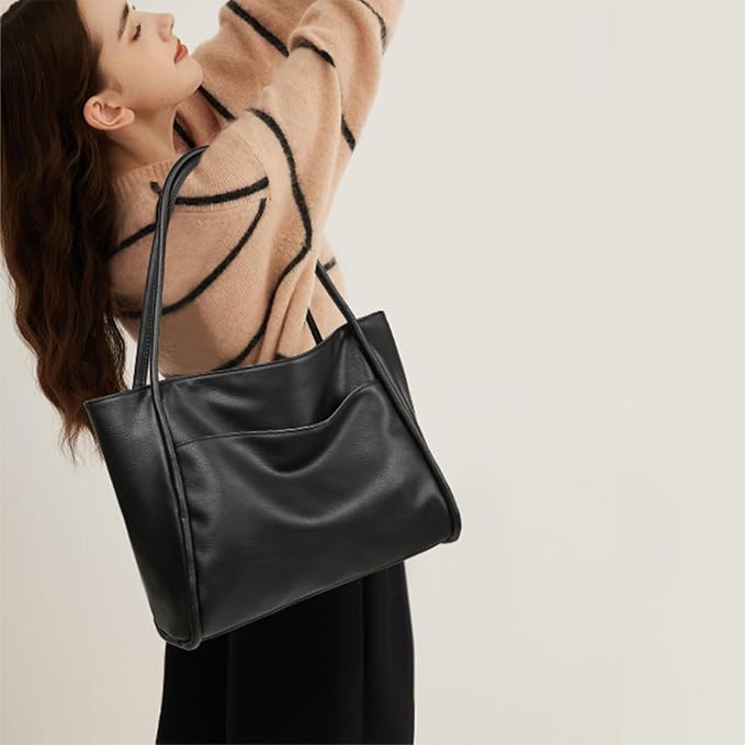 GAEKEAO Tote Bag for Women Vegan Leather Zipper Shoulder Bags Travel Purses | Large Capacity Purse Handbags, Inner Pocket with Key Clip, Fits 14" Laptop, for Casual Work Dating Commute Daily Weekender - Image 2