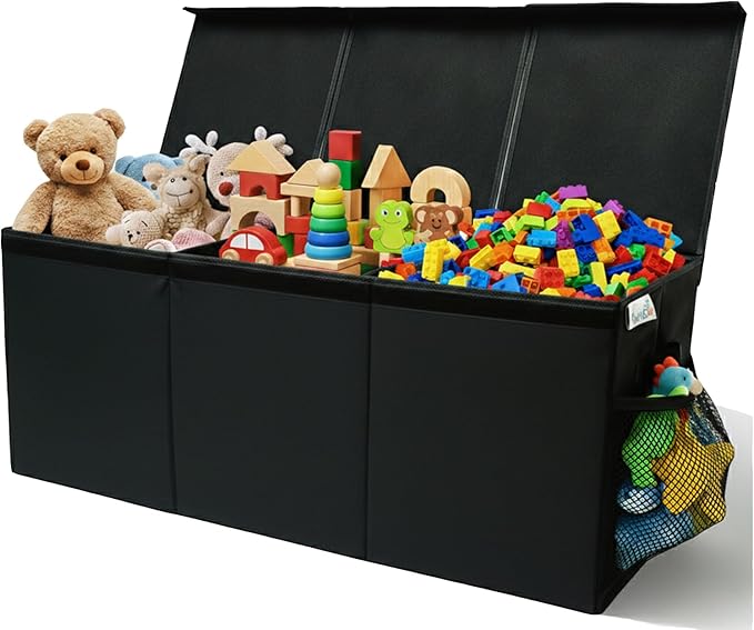 SoftOwl Extra Large Toy Storage Organizer with Lid - Sturdy, Collapsible Toy Chest Storage Box Design - Toys Bin with Dividers for Kids, Nursery, Bedroom, Playroom 37"x16"x14" by SoftOwl