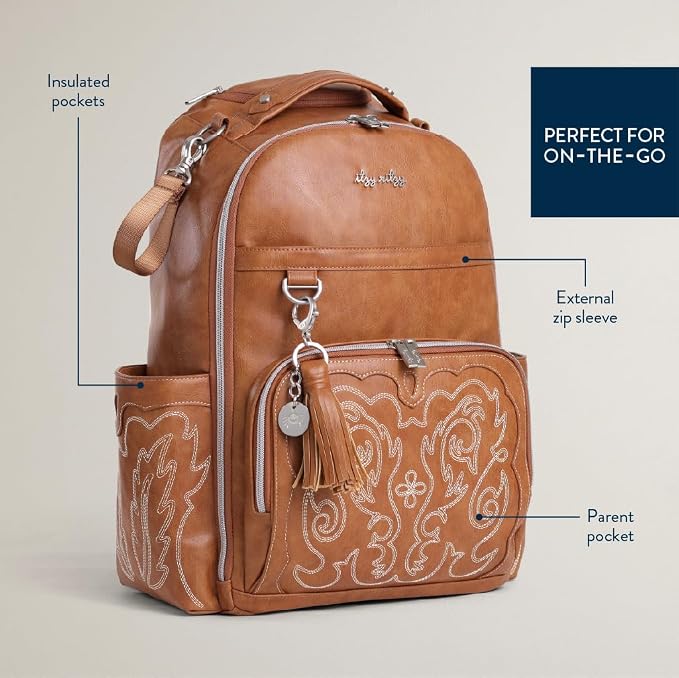 Itzy Ritzy Boss Plus Large Diaper Bag Backpack with 19 Pockets (Saddle) | Includes 2 Insulated Bottle Pockets, Changing Pad, Stroller Clips, Comfortable Padded Straps, Easy-to Clean, Travel-Ready - Image 3