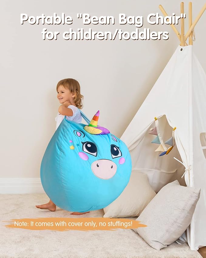 Aubliss Stuffed Animal Storage, Velvet Bean Bag Chairs Cover, Large 32" | Ultra Soft Kids Toy Storage Organizer for Blankets Towels Clothes, Blue Big Eyes - Image 5