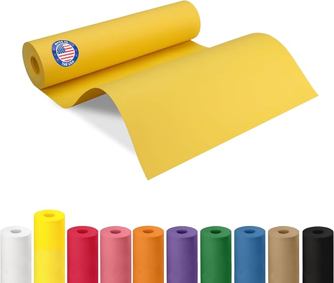 12" x 1200" (100 feet) Yellow Kraft Paper Roll - USA-Made Quality Craft Paper for Gift Wrapping, Kids' Arts & Crafts, School Projects - 100% Recycled Natural Material 50lb Thickness by IDL Packaging by IDLPackaging