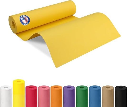 12" x 1200" (100 feet) Yellow Kraft Paper Roll - USA-Made Quality Craft Paper for Gift Wrapping, Kids' Arts & Crafts, School Projects - 100% Recycled Natural Material 50lb Thickness by IDL Packaging by IDLPackaging