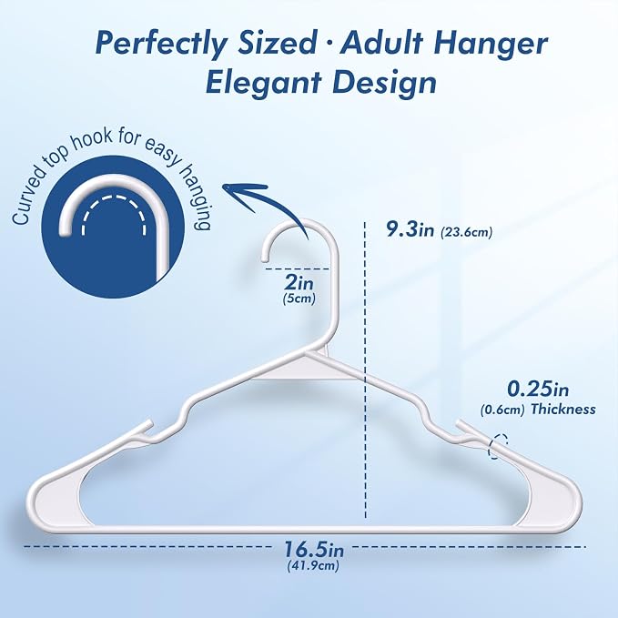 HOUSE DAY White Plastic Hangers 50 Pack – Slim Space Saving Clothes Hangers | Durable Sturdy Hangers for Shirts, Coats, Pants and Dresses, Non-Slip Notches Hold Straps, Closet Refreshes and Daily Storage - Image 2