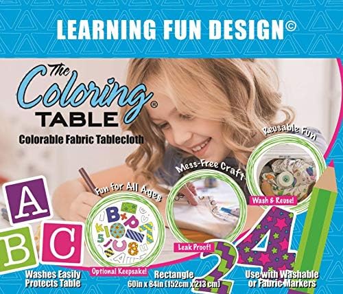 Learning Fun Design – Rectangle Tablecloth 60”X84” – Interactive Coloring Tablecloth for Kids – Poly/Cotton Fabric - Washable and Reusable – DIY Activity for Children and Adults - Image 2