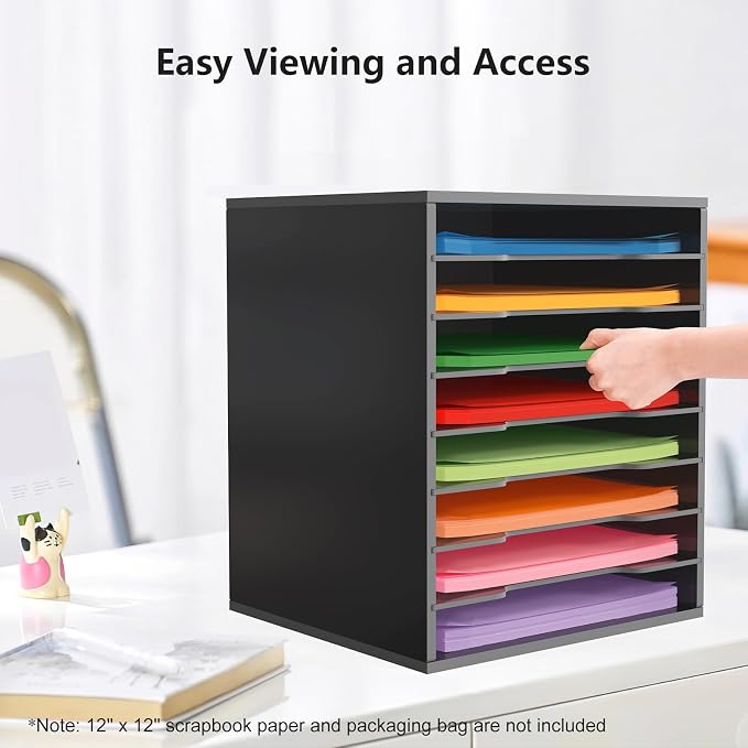 Krafetto 2 Pack Scrapbook Paper Storage Organizer Rack for Holding 12 x 12 Paper Storage Pouch, 8 Large Slots Desktop Papers Organizer Holder, File Sorter for Home Office School, Black - Image 7