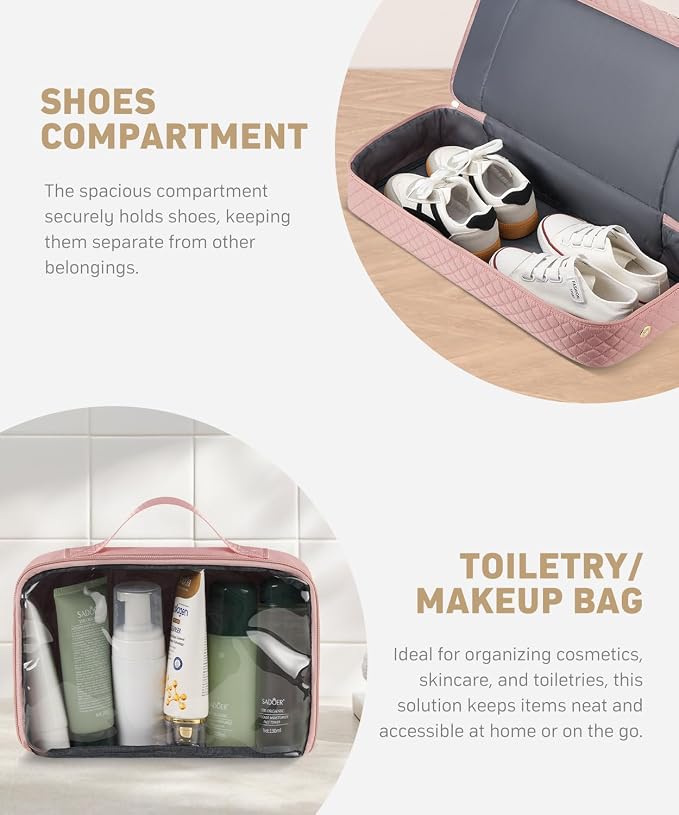 Duffle Bag for Travel, Weekender Bag with Shoe Compartment, Carry On Overnight Bag for Women with Toiletry Bag Duffel Bags with Wet Pocket for Gym Hospital Bags for Labor and Delivery Pink - Image 3