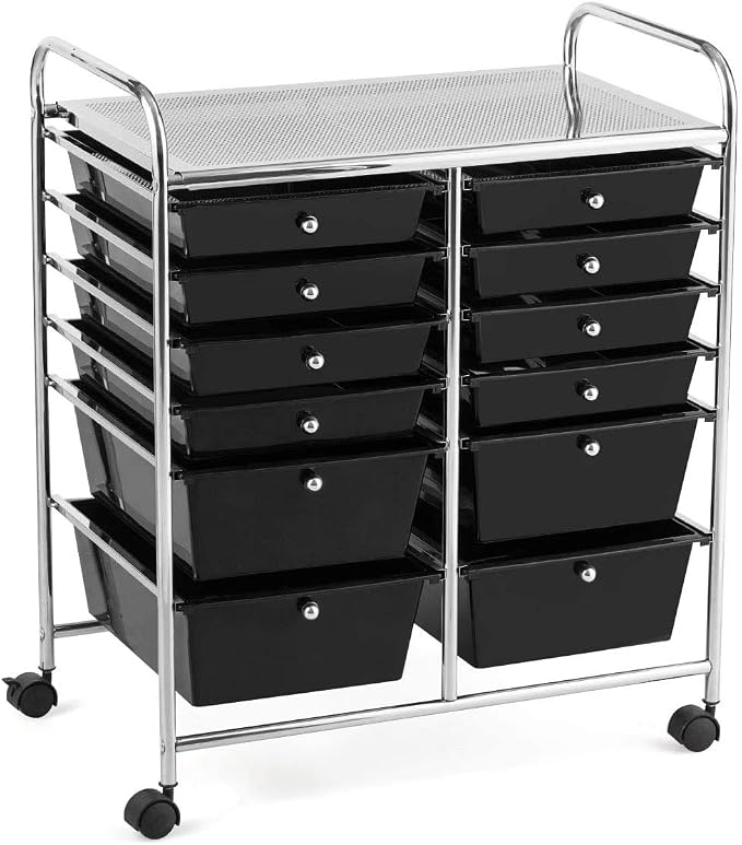 Giantex 12 Drawer Rolling Storage Cart Tools Scrapbook Paper Office School Organizer (Black) - Image 9