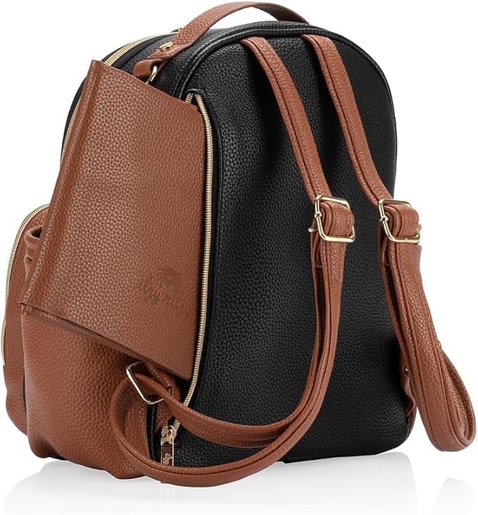Itzy Ritzy Mini Diaper Bag Backpack 10 Pockets Changing Pad, Coffee & Cream | Chic Mini Plus Diaper Bag with 2 Insulated Bottle Pockets, Key Lanyard, Wipeable Changing Pad, Grab-Top Handle & Rubber Feet - Image 11