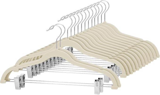 Cozymood Velvet Skirt Hangers - Pack of 24 - Velvet Hangers with Clips | Ultra Thin Non Slip Velvet Pants Hangers Space Saving Clothes Hanger for Trouser, Skirts, Jeans, Dress (Beige) by CozyMood