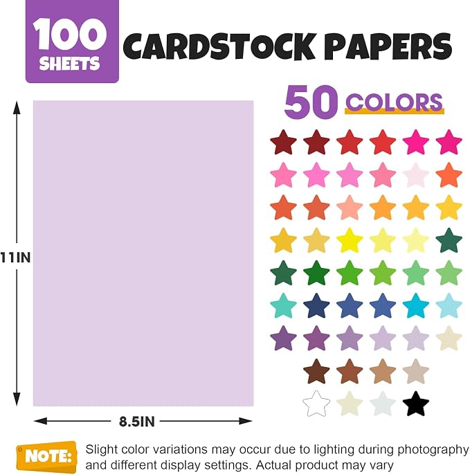 TUXIYA 100 Sheets 8.5" X 11" Colored Cardstock, 50 Colors Card Stock | 50 Assorted Colors Construction Paper Printer Paper for Printing, Card Making, DIY Crafts, School Supplies,Party 180GSM/65LB - Image 2