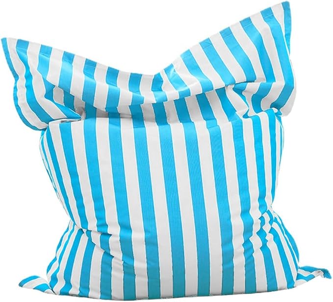 Outdoor Bean Bag Cover for Pool Side (No Filler) Waterproof Beanbag Lounge Chair Sqaure Large Beach Bean Bag Replacement Pouf Oxford Couch Sofa for Adults Swimming Pool Outside (Light Blue-Stripe) by SXBCyan