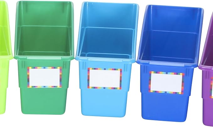 Really Good Stuff Rainbow Organizing Bins, Plastic Book Holders - 12-Pack | Name Labels Included, Vertical Storage & Organization for Classroom & Home, Color Code Files, Books, Binders, Supplies - Image 6