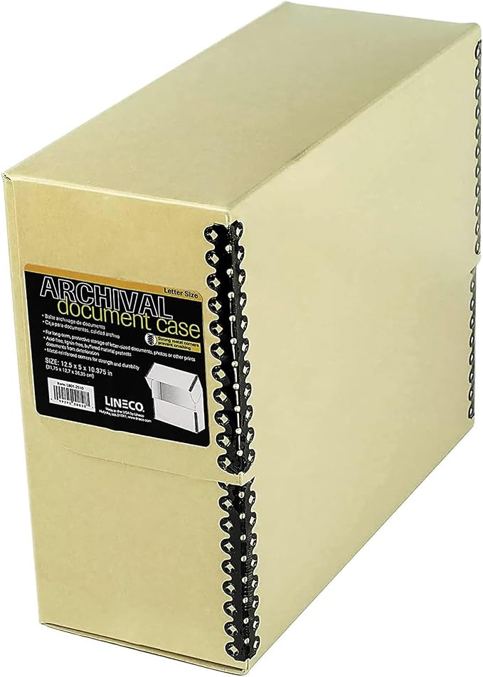 Lineco Archival Document Storage Box, Tan, 12.5" x 10.5" x 5" | Letter-Sized, Metal Edge, Acid-Free Boxboard Case, Organize Files, Prints, Photos by Lineco