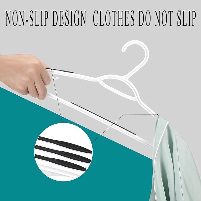 Plastic Hangers 30 Pack - Non Slip Clothes Hangers,Holds up to 18 lbs, Slim Space Saving Hangers for Suit,Dress,t Shirts,Blouse,Coats, Pants (White) - Image 4