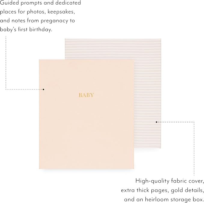 Sugar Paper Baby Keepsake Book, Memory Book from Pregnancy to First Year, Milestone Journal with Pocket Storage, Baby Shower Idea, Gender Neutral Gift, Cloth Hardcover, Pale Pink - Image 2