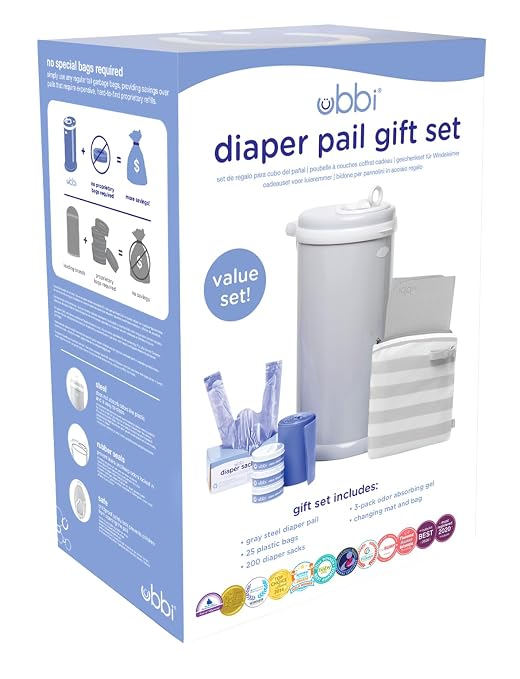 Ubbi Diaper Changing Value Gift Set, Baby Registry Gift, Includes Gray Diaper Pail, Absorbing Gels, Travel Changing Mat & Bag, Diaper Pail Waste Bags and On-the-Go Waste Sacks - Image 6