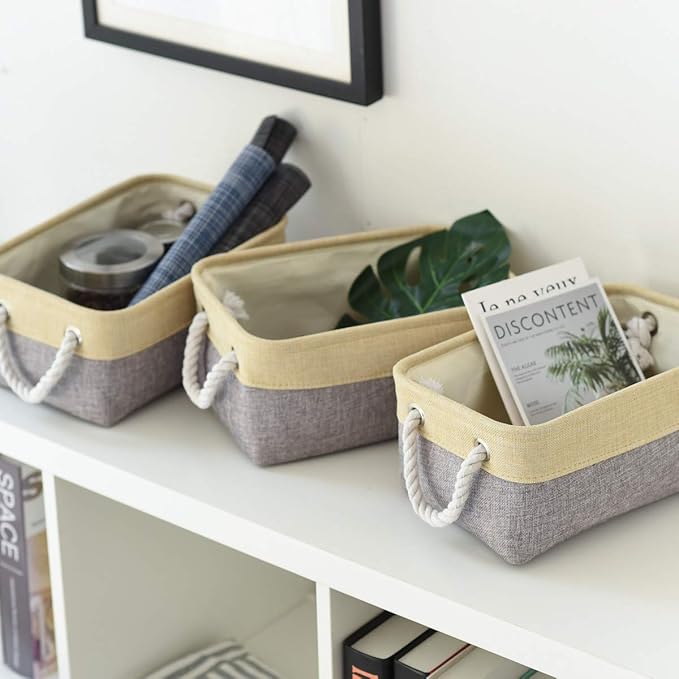 Fabric Storage Baskets for Organizing(6 Pack) Small Baskets for Shelves,storage, Laundry, Nursery, Closets, Decorative Baskets for Gifts Empty (Grey & gold, 11.8” x 7.8” x 5.1”) - Image 5