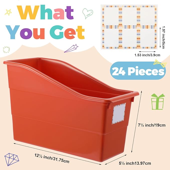 Suzile 24 Pcs Interlocking Plastic Book Bins Bulk Classroom Organizers with Labels Magazine File Holder Boho for Teacher Supplies Library Office Home Storage Container(Classic Colors) - Image 2