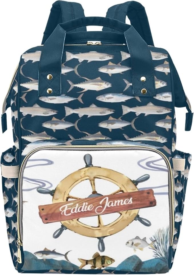 Custom Diaper Bag Backpack with Name Personalized Fishing Nappy Bag for Mommy Mother's Day Gift Customized Adjustable Shoulders Nursing Bag Daypack by Noverbibi