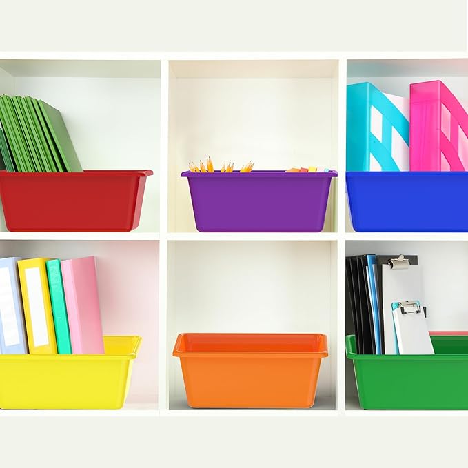 30 Pcs Plastic Classroom Bins, Book Toy Storage Bin Small Cubby Bins Stackable Storage Organizer Containers for Office Home Nursery Playroom (30) - Image 6