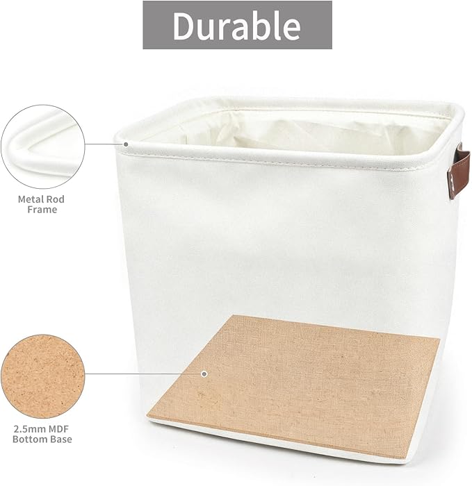 Collapsible Fabric Storage Cubes 11x11 Cube Storage Bins, 4 Pack Closet Baskets Box with Handles for Organizing, Shelf, Toys, Clothes, Home, Office, Nursery (White) - Image 5